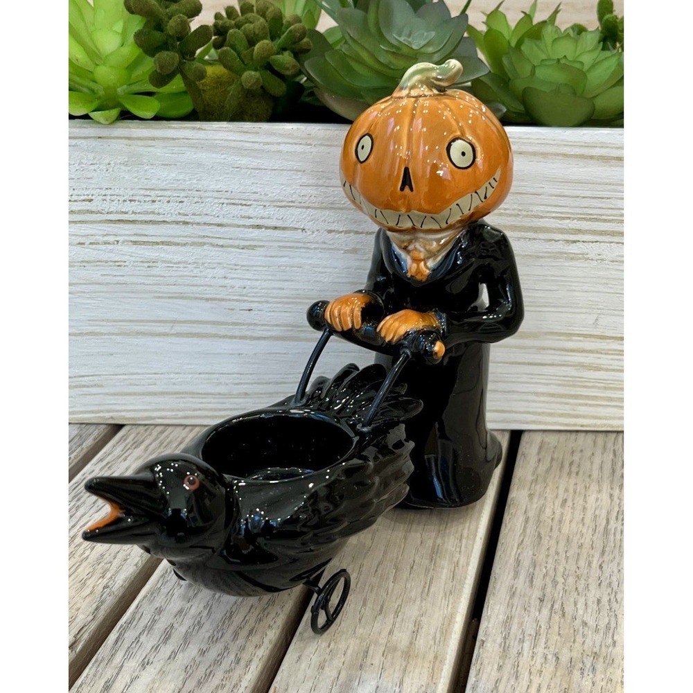 Yankee Candle PumpkinPeople Raven Carriage TeaLight Holder Halloween 2011 Rare